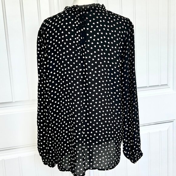 Adrianna Papell Long Sleeve Pintuck Ruffle Button Front Heart Print Blouse Sz L - Picture 10 of 13